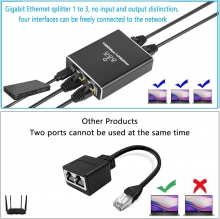 Switch Ethernet 1 a 3, 1000 Mbps LAN Splitter 1 a 3, conmutador Gigabit RJ45 Aluminio 3 puertos con Cable de alimentacin Type C HVR152