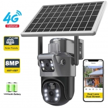 Cmara Solar 4G LTE de Tarjeta SIM, Cmara de videovigilancia PTZ de doble lente 4K y 8MP para exteriores, tarjeta Sim, Cmara de Seguridad Exterior Batera Recargable, Energa Solar Audio Bidireccional, Deteccin de Movimiento, Intemperie IP67 CIP029