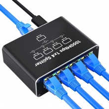 Switch Ethernet 1 a 4, 1000 Mbps LAN Splitter 1 a 4, conmutador Gigabit RJ45 Aluminio 4 puertos con Cable de alimentacin Type C para Ordenadores, Conmutadores, Descodificadores, router, set-Top Box, Televisores HVR153