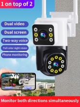 Cmara IP de doble lente para exteriores, Cmara de vigilancia 3K 6MP HD PTZ WIFI, lente Dual, pantalla Dual, 2.4G wifi, seguimiento automtico, visin nocturna a todo Color, IP66 camaras videovigilancia wifi,